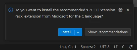 Visual Studio Code notification