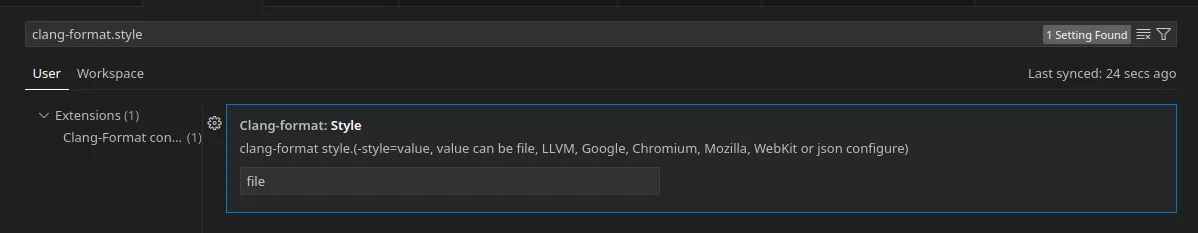 clang-format.style in settings set to 'file'